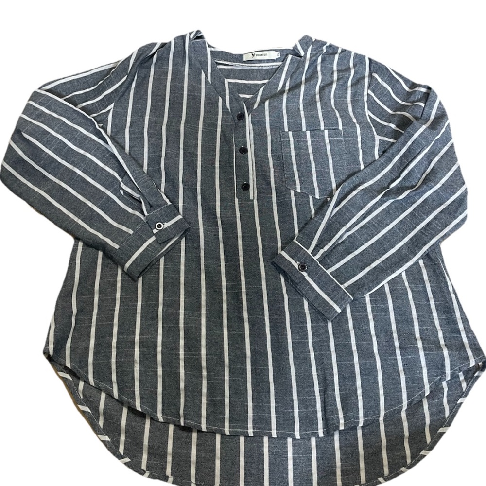 Women’s V neck Yidarton Striped Gray Shirt. Casual